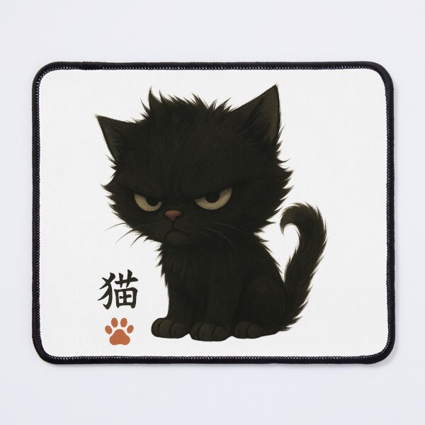 Item preview, Grumpy Bombay Cat | Black Cat Kawaii Illustration with Kanji designed and sold by chimchu.