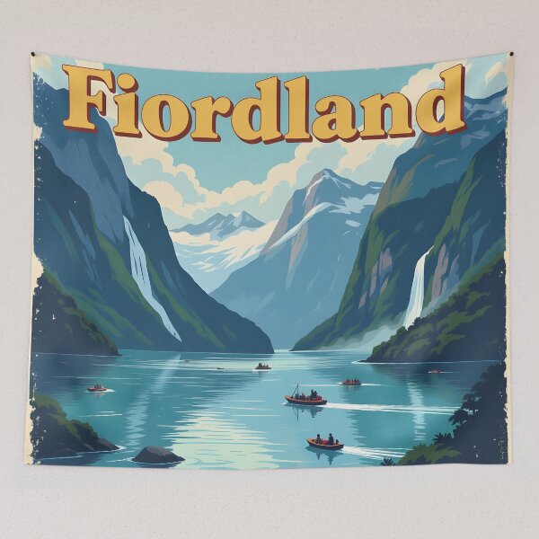 Item preview, Fiordland, New Zealand: Vintage-Style Painterly Travel Poster designed and sold by LSVart.