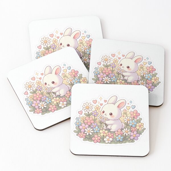 Item preview, Joyful Kawaii White Rabbit Holding Daisy in Pastel Flower Meadow designed and sold by MyEz Style.