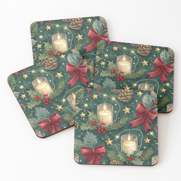 Item preview, Red velvet bows with golden stars and candles for Christmas designed and sold by Merrylands Artshop.
