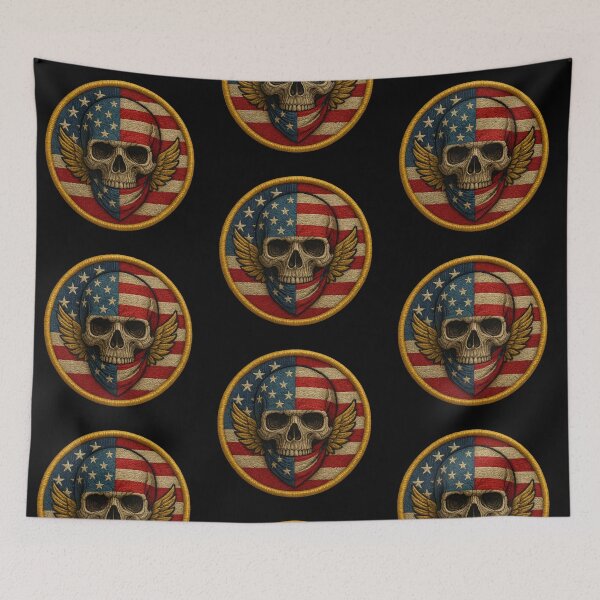 Item preview, Patriot Skull Riders wrench and flag patch designed and sold by LaNadaYFundante.