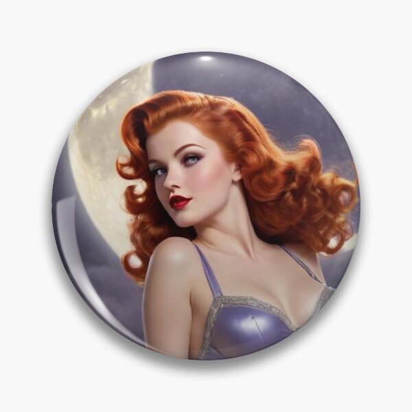Item preview, Vintage 1940s Redhead Pin-Up – The Moon Tarot Card | Retro Celestial Fantasy Art designed and sold by MissSaylor.