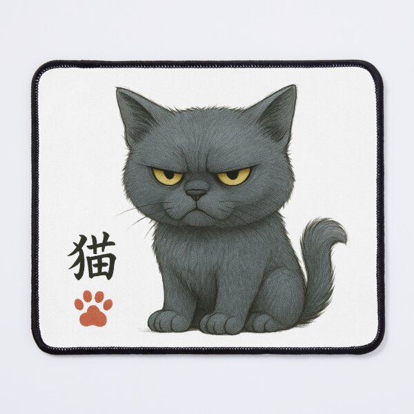 Item preview, Grumpy Chartreux Cat | Kawaii Blue-Grey Feline Illustration with Kanji designed and sold by chimchu.