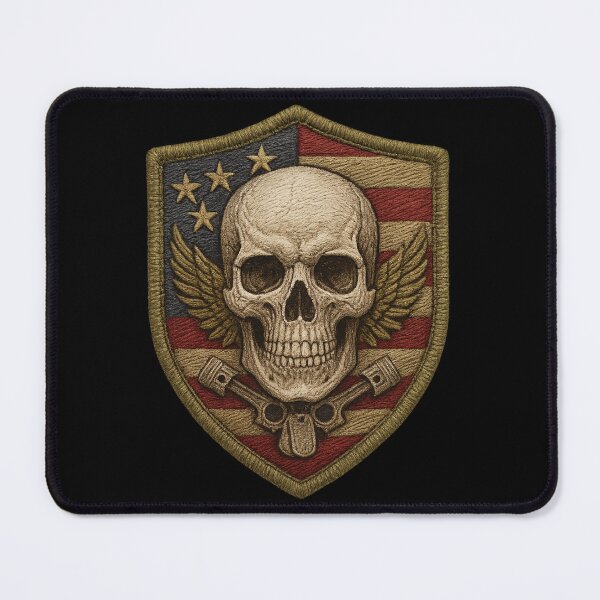Item preview, Écusson hexagonal Patriot Skull avec crâne drapeau américain entouré d une chaîne dorée et d étoiles. designed and sold by LaNadaYFundante.