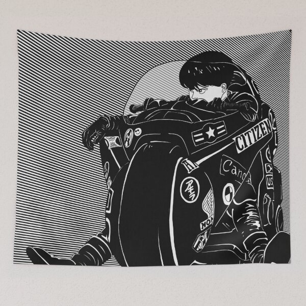 Item preview, Kaneda | Black and White Manga Illustration: Heroic Pose, Futuristic Motorcycle, and Speed designed and sold by Keltoi-art.