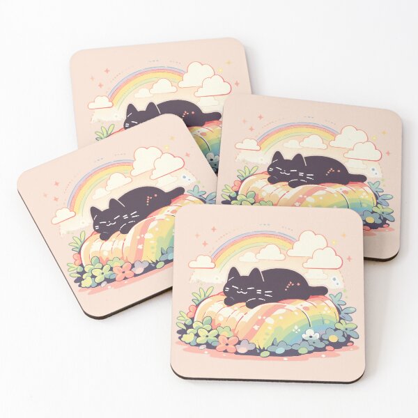 Item preview, Black cat sleeping on the rainbow designed and sold by WoollenLlama.