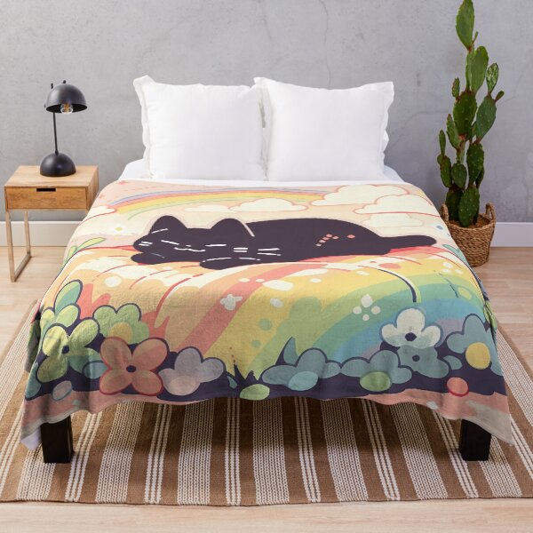 Item preview, Black cat sleeping on the rainbow designed and sold by WoollenLlama.