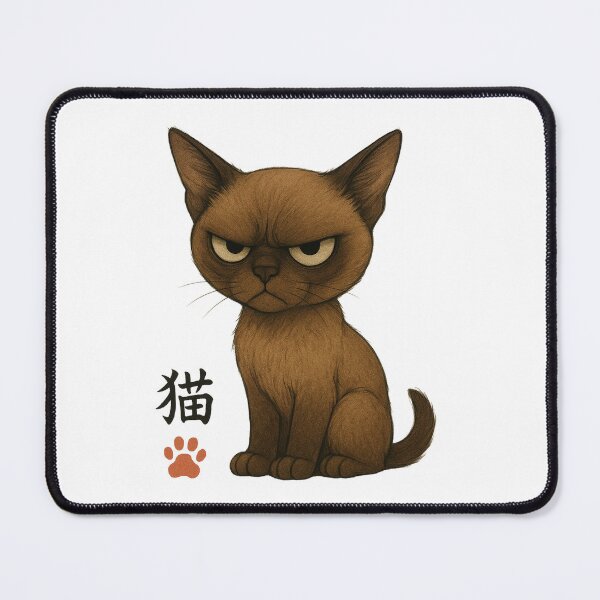 Item preview, Grumpy Burmese Cat | Kawaii Brown Feline Illustration with Kanji designed and sold by chimchu.
