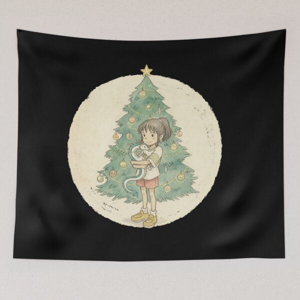 Item preview, CHIHIRO OGINO WITH HAKU DRAGON AND CHRISTMAS TREE designed and sold by LIS AND MELIVERSO.