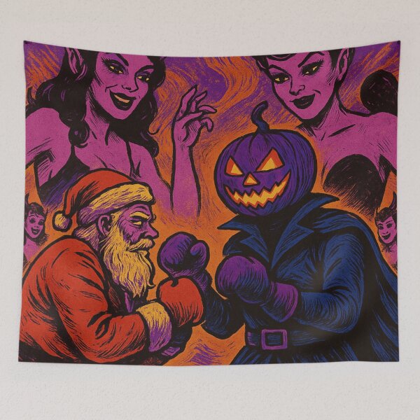 Item preview, Headless Horseman vs Santa: Retro Boxing Demon Muses Fantasy Art designed and sold by TheHorsemanRidesAgain.
