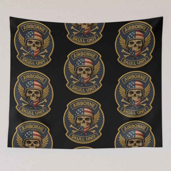 Item preview, Airborne Skull Unit USA flag patch designed and sold by LaNadaYFundante.