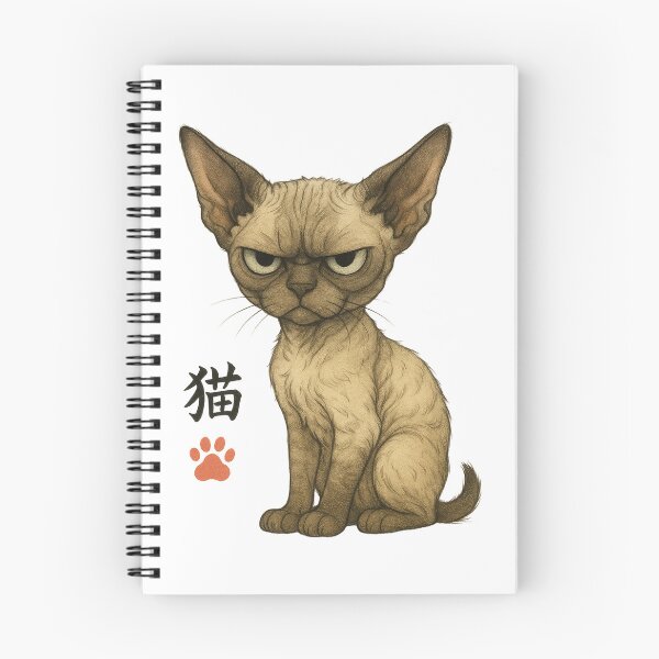 Item preview, Grumpy Devon Rex Cat | Kawaii Curly Feline Illustration with Kanji designed and sold by chimchu.