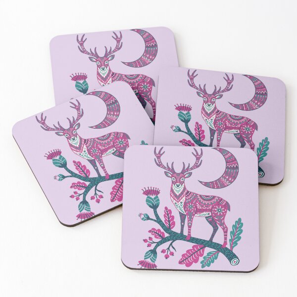 Item preview, Folk Art Deer & Moon - Magenta Mystical Stag Illustration designed and sold by AwesomeBeyondLimits.