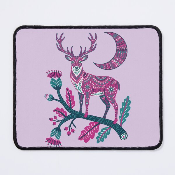 Item preview, Folk Art Deer & Moon - Magenta Mystical Stag Illustration designed and sold by AwesomeBeyondLimits.
