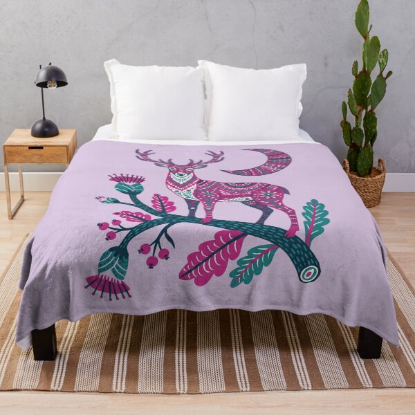 Item preview, Folk Art Deer & Moon - Magenta Mystical Stag Illustration designed and sold by AwesomeBeyondLimits.