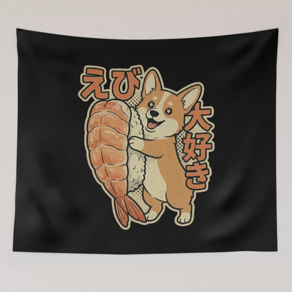 Item preview, Cute Corgi Ebi Sushi Lover Kawaii Japanese Dog & Shrimp Nigiri Art designed and sold by Bongocomic.