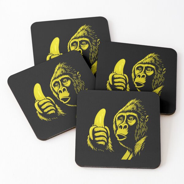 Item preview, trippy wildlife gorilla holding enchanted banana jungle fruit animal designed and sold by DrawHandArt.