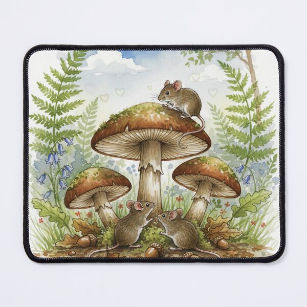 Item preview, Woodland Mice Under Mushrooms – Cute Forest Animal Watercolour Art Print   designed and sold by Pixel Pout.