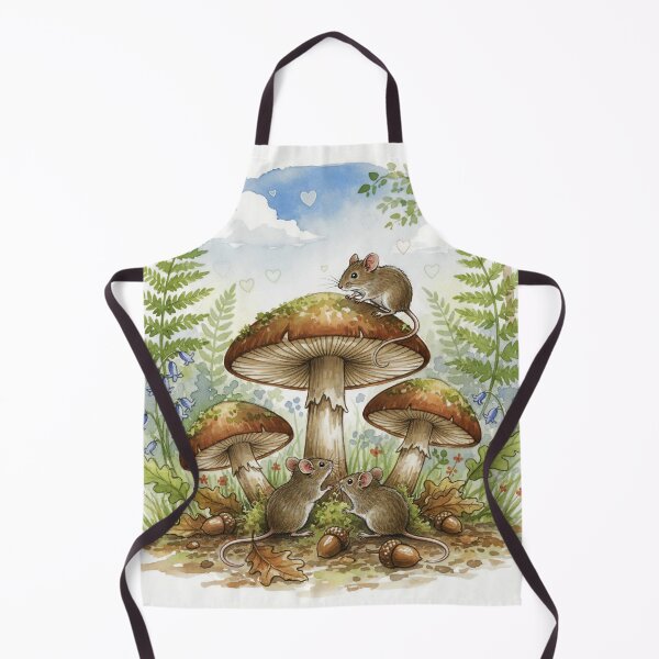 Item preview, Woodland Mice Under Mushrooms – Cute Forest Animal Watercolour Art Print   designed and sold by Pixel Pout.