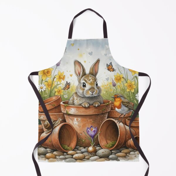 Item preview, Spring Bunny in Flower Pots – Cute Rabbit and Robin Garden Watercolour Art Print   designed and sold by Pixel Pout.