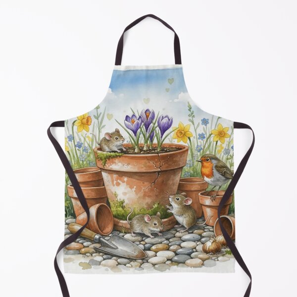 Item preview, Garden Mice and Robin with Crocus Flowers – Cute Spring Watercolour Art Print   designed and sold by Pixel Pout.