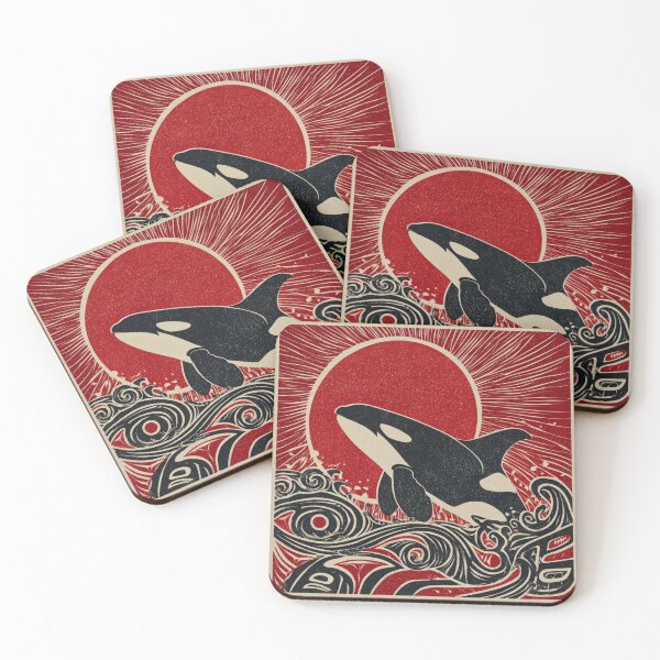 Item preview, Rising Orca Spirit — Northwest Coast Inspired Red Sun Art designed and sold by Alaska Magick.