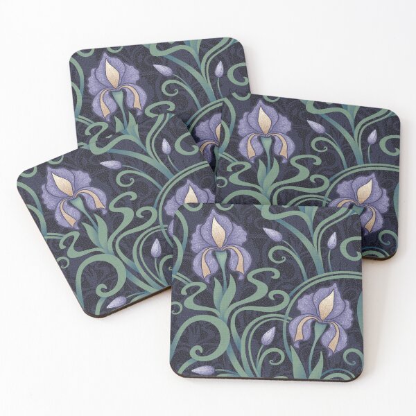 Item preview, Iris flowers in Retro Art Nouveau style. Black background. designed and sold by iclipart.