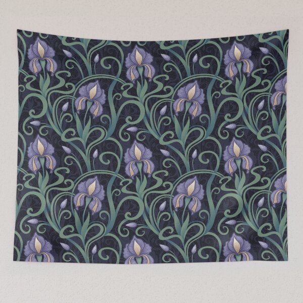 Item preview, Iris flowers in Retro Art Nouveau style. Black background. designed and sold by iclipart.
