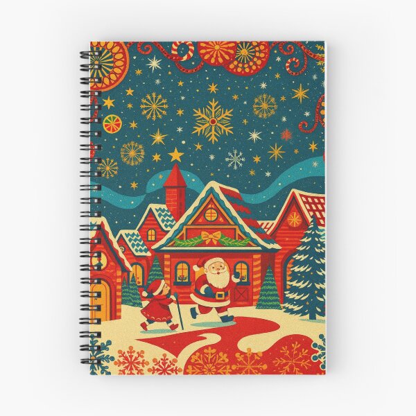 Aperçu de l'œuvre Whimsical Santa Village Christmas Illustration créée et vendue par Aurea Geometry.