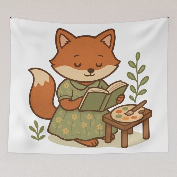 Item preview, Kawaii Fox Reading Art – Cute Cottagecore Aesthetic designed and sold by kimkosovo.