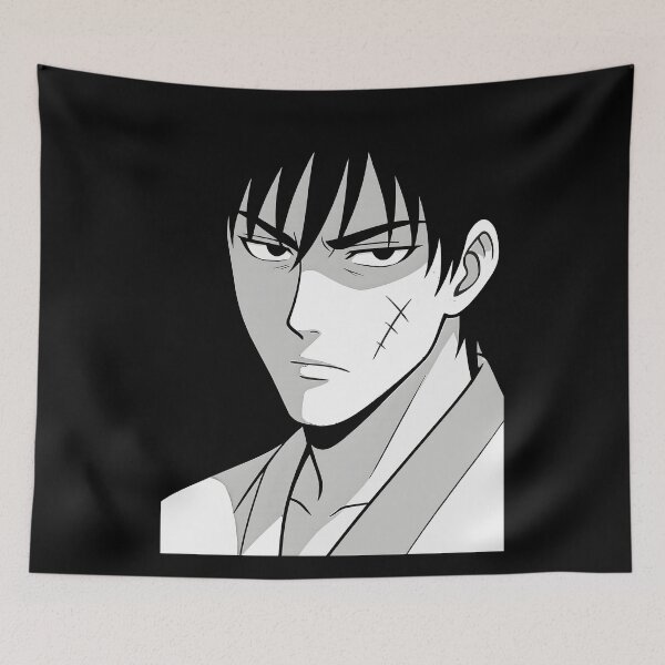 Item preview, Manga Scarred Warrior Art – Dramatic Black and White Portrait designed and sold by DrawHandArt.