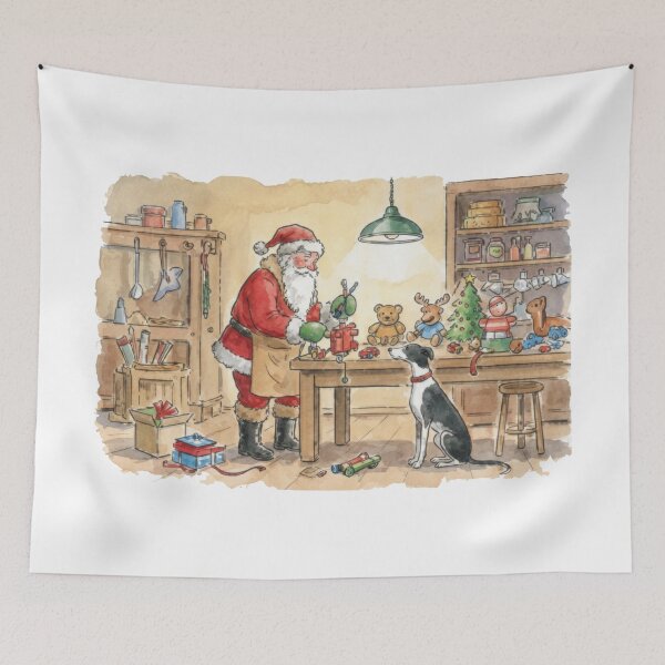 Item preview, Santa Making Toys In Workshop With Greyhound Helper designed and sold by zoughlal.