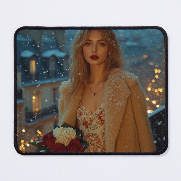 Item preview, Girl with Roses in the Parisian Snow designed and sold by auradream.ai.