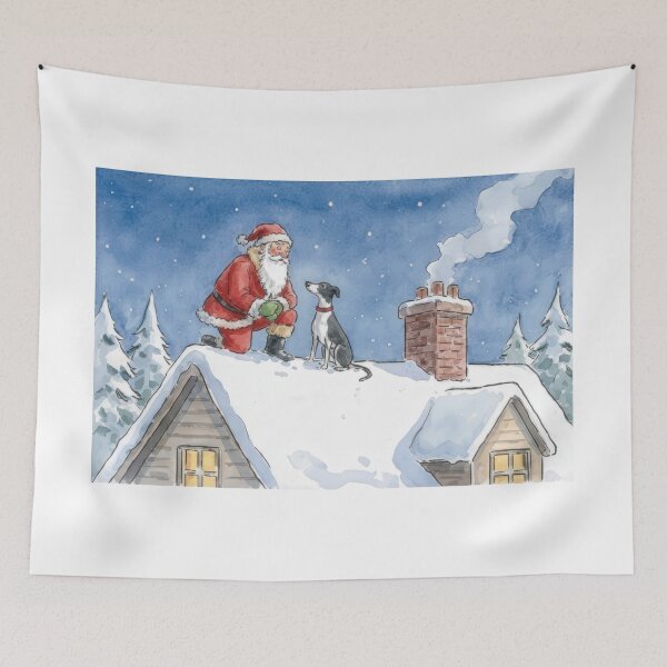 Item preview, Santa And Greyhound Watching From Snowy Rooftop designed and sold by zoughlal.