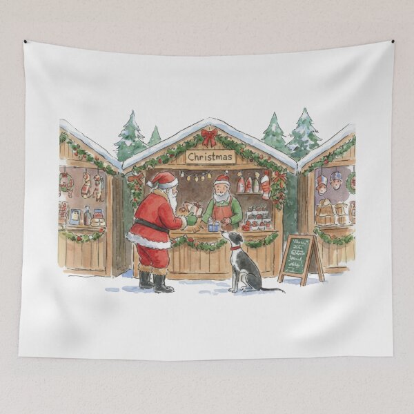 Item preview, Christmas Market Stall Scene With Santa And Greyhound designed and sold by zoughlal.