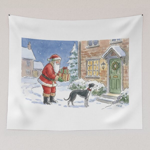 Item preview, Santa Delivering Gifts To Cottage With Greyhound designed and sold by zoughlal.