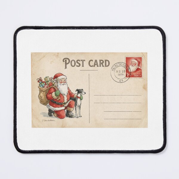 Item preview, Vintage Postcard Style Santa Kneeling With Greyhound designed and sold by zoughlal.
