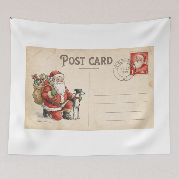 Item preview, Vintage Postcard Style Santa Kneeling With Greyhound designed and sold by zoughlal.