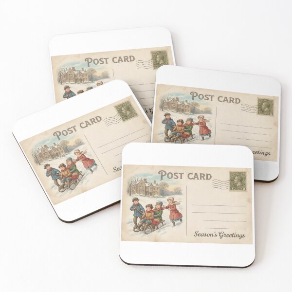 Item preview, Vintage Children Sledding Down Snowy Hill Postcard designed and sold by zoughlal.