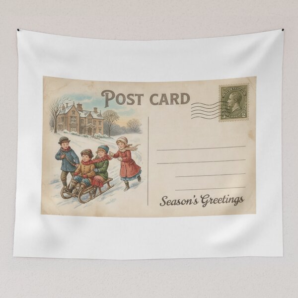 Item preview, Vintage Children Sledding Down Snowy Hill Postcard designed and sold by zoughlal.