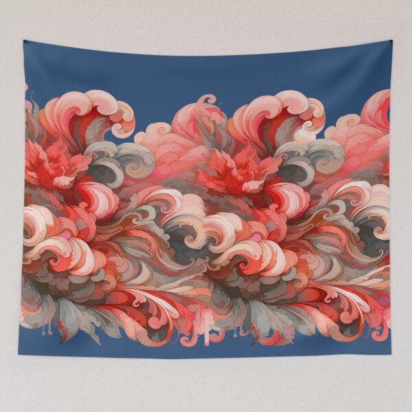 Item preview, Crimson Swell: Floral Currents on Midnight Blue designed and sold by Getrealdesigns.