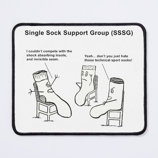 Item preview, cartoon about socks going to a support group designed and sold by Nikki Attree.