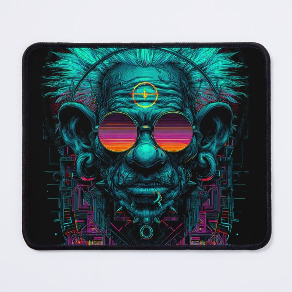 Item preview, Cyberpunk Shaman – Neon Psychedelic Rave Portrait designed and sold by DarkSpaceVibes.