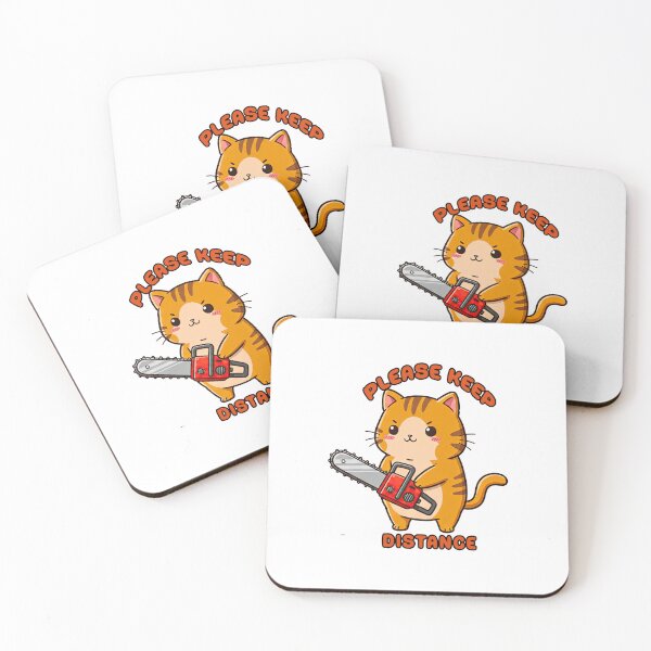 Item preview, Please Keep Distance Cute Cat With Chainsaw designed and sold by TeeARTHY.