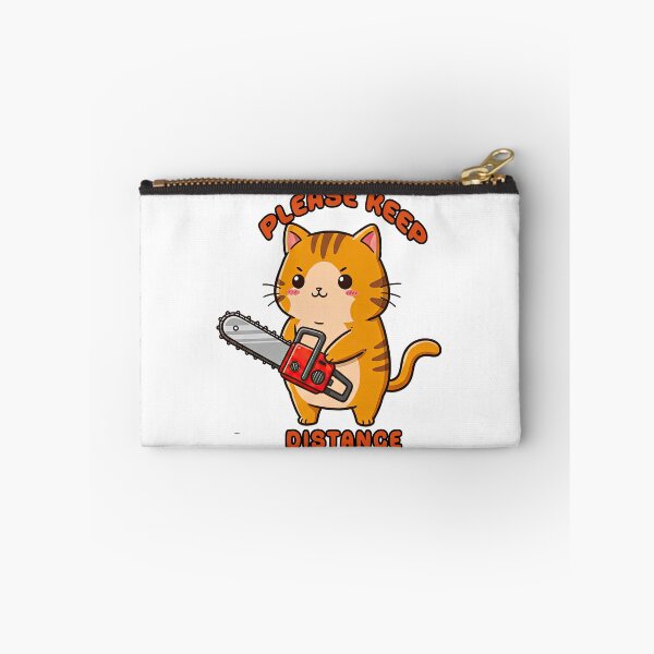 Item preview, Please Keep Distance Cute Cat With Chainsaw designed and sold by TeeARTHY.