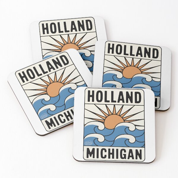 Item preview, Holland Michigan - Letrero retro de atardecer designed and sold by TheOldMittenIllustrated.