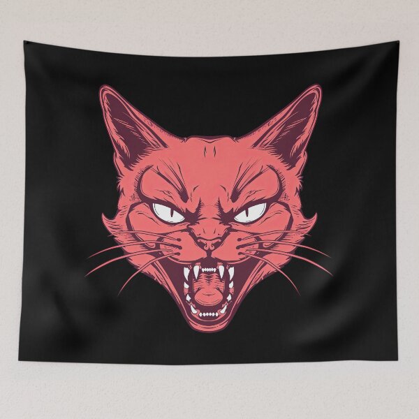 Item preview, Angry Red Cat Face Feral Tattoo Style designed and sold by TeeARTHY.