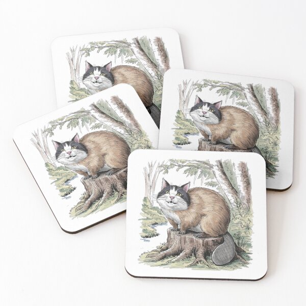 Item preview, Funny Cat Beaver Hybrid Illustration in Forest Scene with Hand-Drawn Vintage Style designed and sold by love3617.
