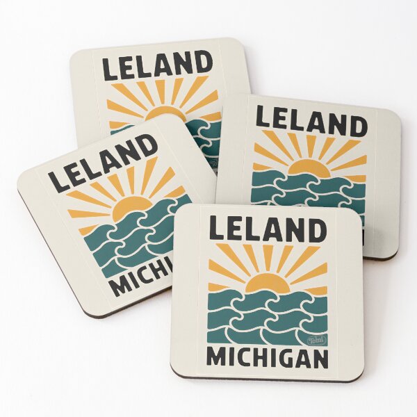 Item preview, Leland Michigan - Retro Sunset Sign designed and sold by TheOldMittenIllustrated.