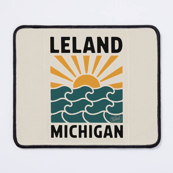 Item preview, Leland Michigan - Retro Sunset Sign designed and sold by TheOldMittenIllustrated.